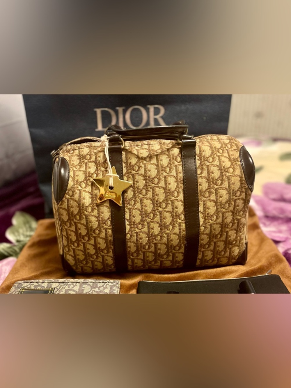 Dior Brown and Tan Monogram Canvas Boston Trotter bag.
